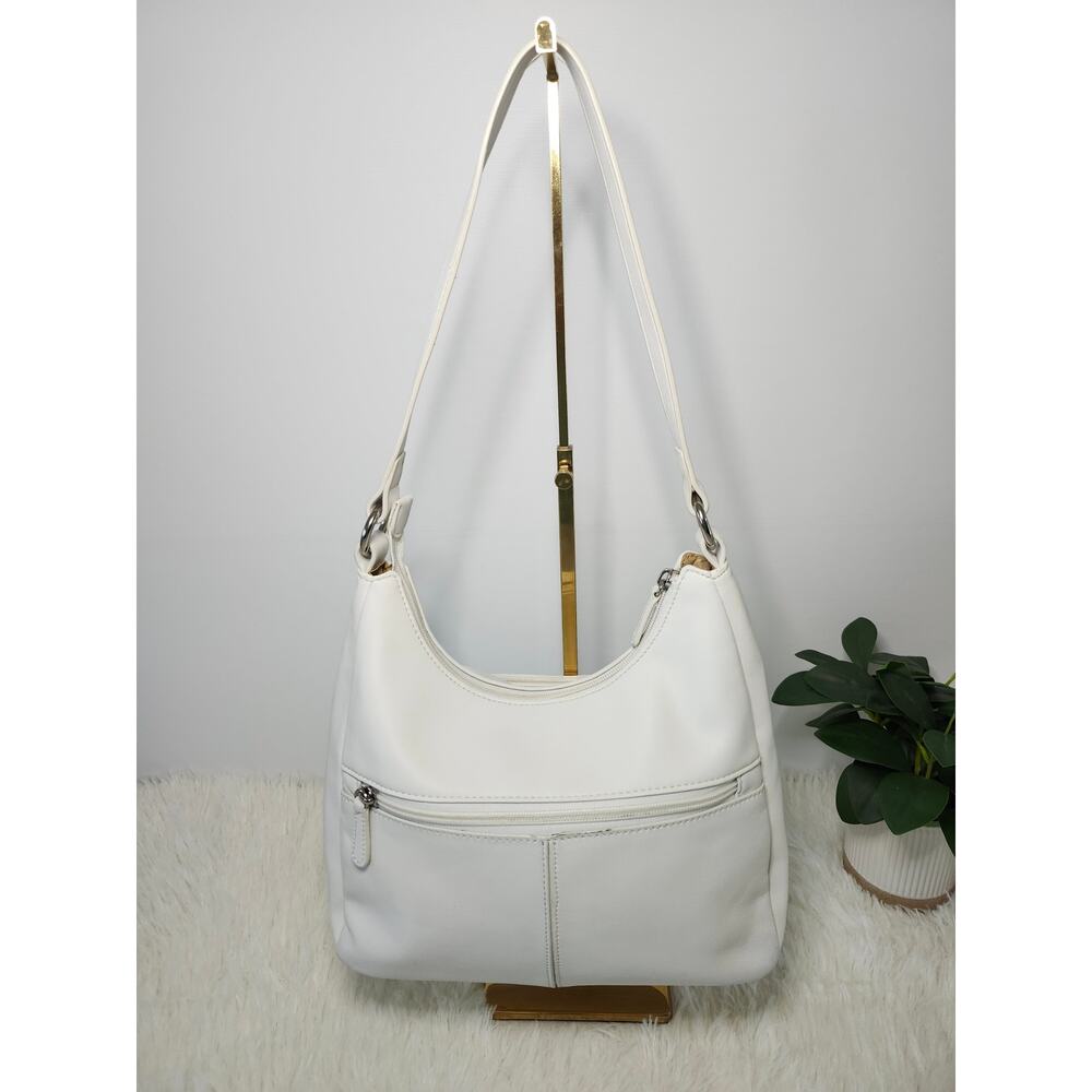 Giani Bernini Hobo Bag White Leather Shoulder Bag Minimalist Zip Pockets